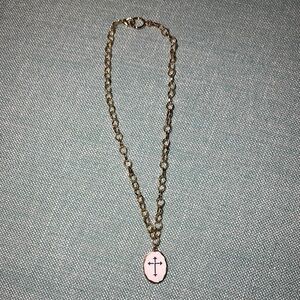 Gold Chain Necklace with White and Black Cross Pendant